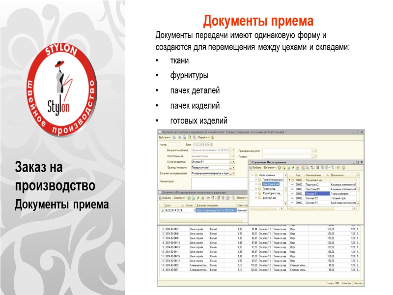 Заказ на производство Документы приема Документы приема       